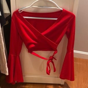 Bell sleeve red strap top